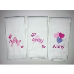 Personalized 3 Piece Burp Cloth Set with Hearts, Stars & Name