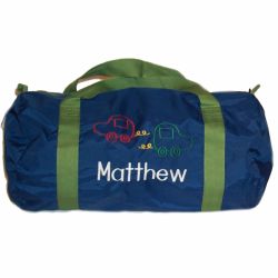 Children's Personalized Duffle Bag in Blue & Green with Cars