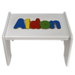 Personalized White Wooden Puzzle Stool with Your Choice of Multiple Designs 