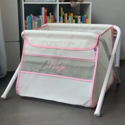 Personalized Mesh Toy Box in Gray and Pink