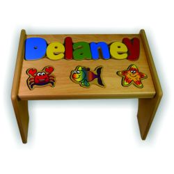 Personalized Ocean Sea Creatures Natural Wooden Puzzle Stool