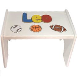 Personalized Sports White Wooden Puzzle Stool