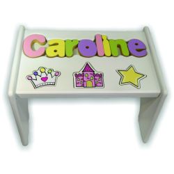 Personalized Princess White Wooden Puzzle Stool