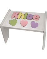 Personalized Heart White Wooden Puzzle Stool