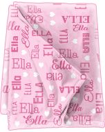 Names All Over Pink Baby Girl Minky Blanket With Hearts