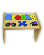 Personalized Transportation Natural Wooden Puzzle Stool