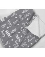 Names All Over Grey Baby Boy Minky Blanket With Stars and White Name