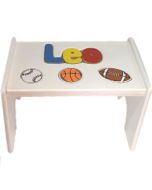 Personalized Sports White Wooden Puzzle Stool