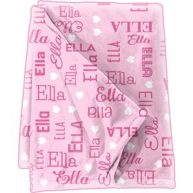 Names All Over Pink Baby Girl Minky Blanket With Hearts