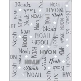 Names All Over Grey Baby Boy Minky Blanket With Stars