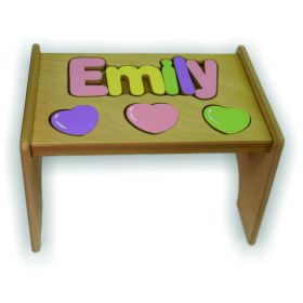 Personalized Heart Natural Wooden Puzzle Stool