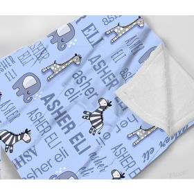Names All Over Blue Baby Boy Minky Blanket With Elephants & Zebras