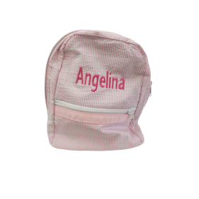 Children's Personalized Seersucker Backpack in Pink with Name