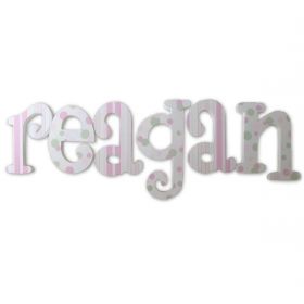 Reagan Pink Polka Dots and Stripes Hand Painted Wooden Wall Letters