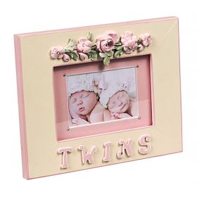 Twins Pink and Green Floral Handpainted Picture Frame