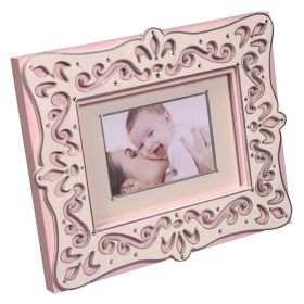 Pink and Creme Handpainted Wooden Bling Picture Frame