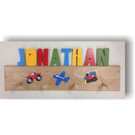 Personalized Transportation Natural Wooden Clothes Hangers with 4 Pegs