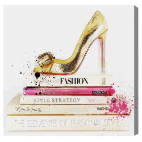 Gold Shoe and Fashion Books Canvas Wall Art