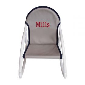Grey and Blue Embroidered Personalized Childrens Canvas Rocking Chair
