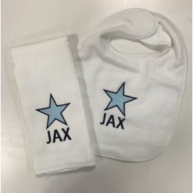 Personalized Burp Cloths and Bib Set with Stars & Name