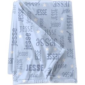Names All Over Light Steel Blue Baby Boy Minky Blanket With Stars