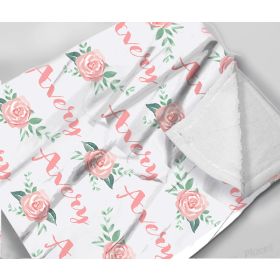 Names All Over White Baby Girl Minky Blanket With Pink Roses
