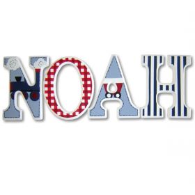 Noah Train and Caboose Hand Painted Wooden Wall Letters