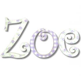 Zoe Purple and Flowers Hand Painted Wooden Wall Letters
