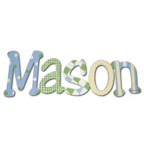 Mason Blue Green Hand Painted Wooden Wall Letters