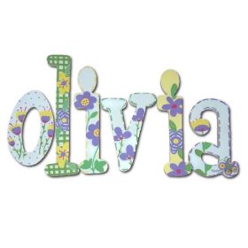 Olivia Lavender Flower Patch Hand Painted Wooden Wall Letters