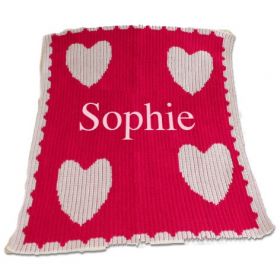 Multiple Hearts and Scalloped Edge Stroller Blanket with Name