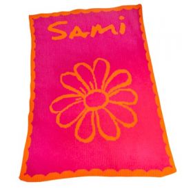 Flower and Scalloped Edge Stroller Blanket with Name