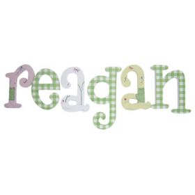 Reagan Pink and Green Gingham Hand Painted Wooden Wall Letters