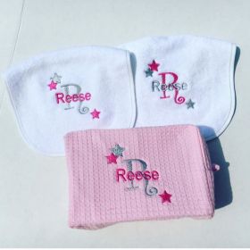 Personalized Bib and Waffle Case Set with Stars, Name & Initial