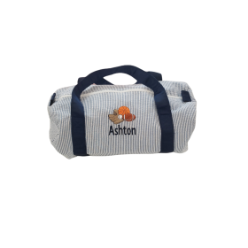 Children's Personalized Seersucker Blue Duffle Bag with Name & Sports