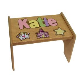 Personalized Princess Natural Wooden Puzzle Stool