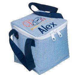 Children's Personalized Seersucker Snack Square in Navy with Name & Sports
