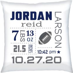 Birth Announcement Baby Boy Pillow with Football