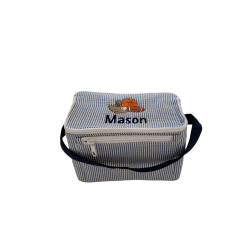 Personalized Boys Blue Seersucker Insulated Lunch Rectangular Box with Name & Multiple Design 