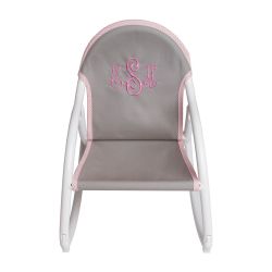 Pink and Grey Embroidered Personalized Childrens Canvas Rocking Chair