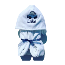 Personalized Boys Car Hooded Towel with Name & Multiple Design Options