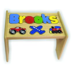 Personalized Transportation Natural Wooden Puzzle Stool