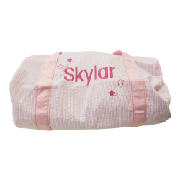 Children's Personalized Seersucker Pink Duffle Bag with Name & Stars