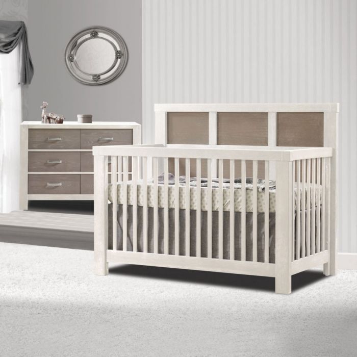 white crib and dresser set